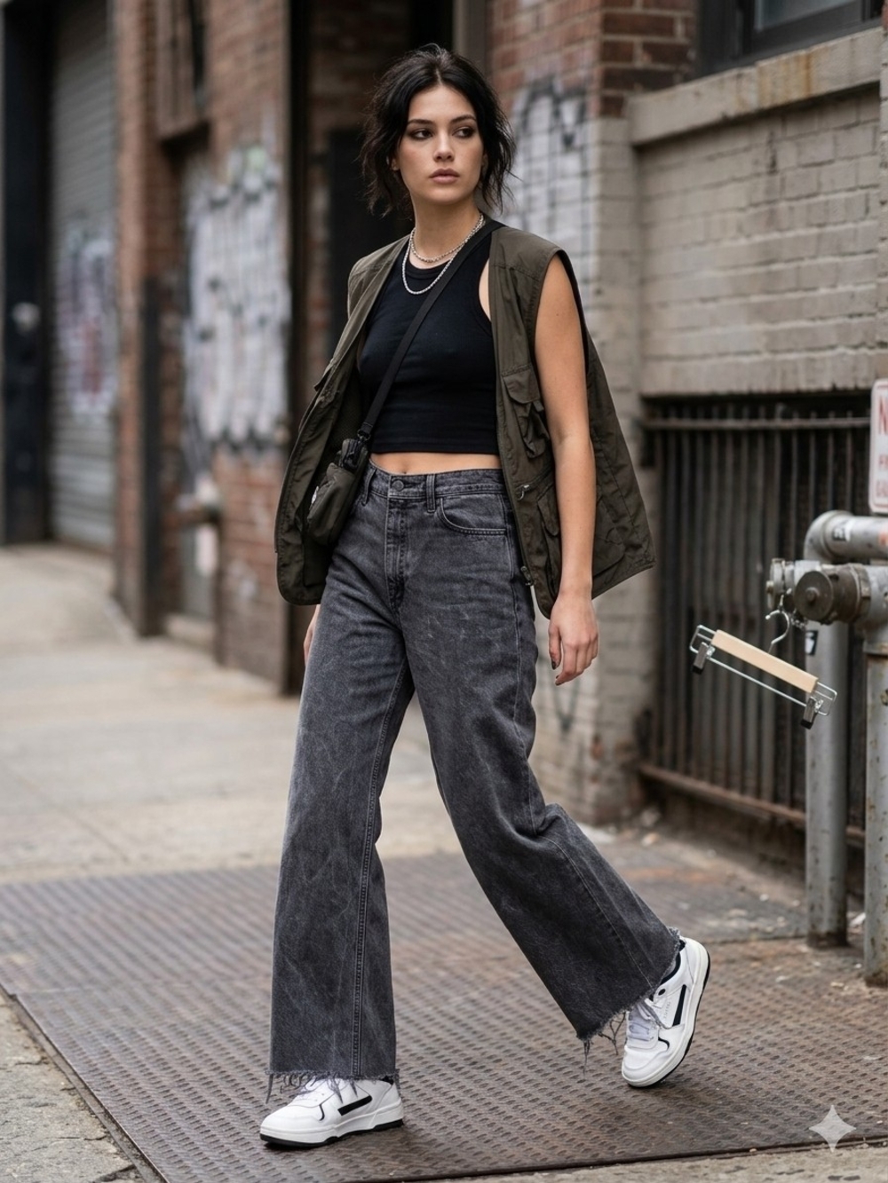 Pistola High Rise Wide Leg Crop Raw Hem Gray Jeans Size 26